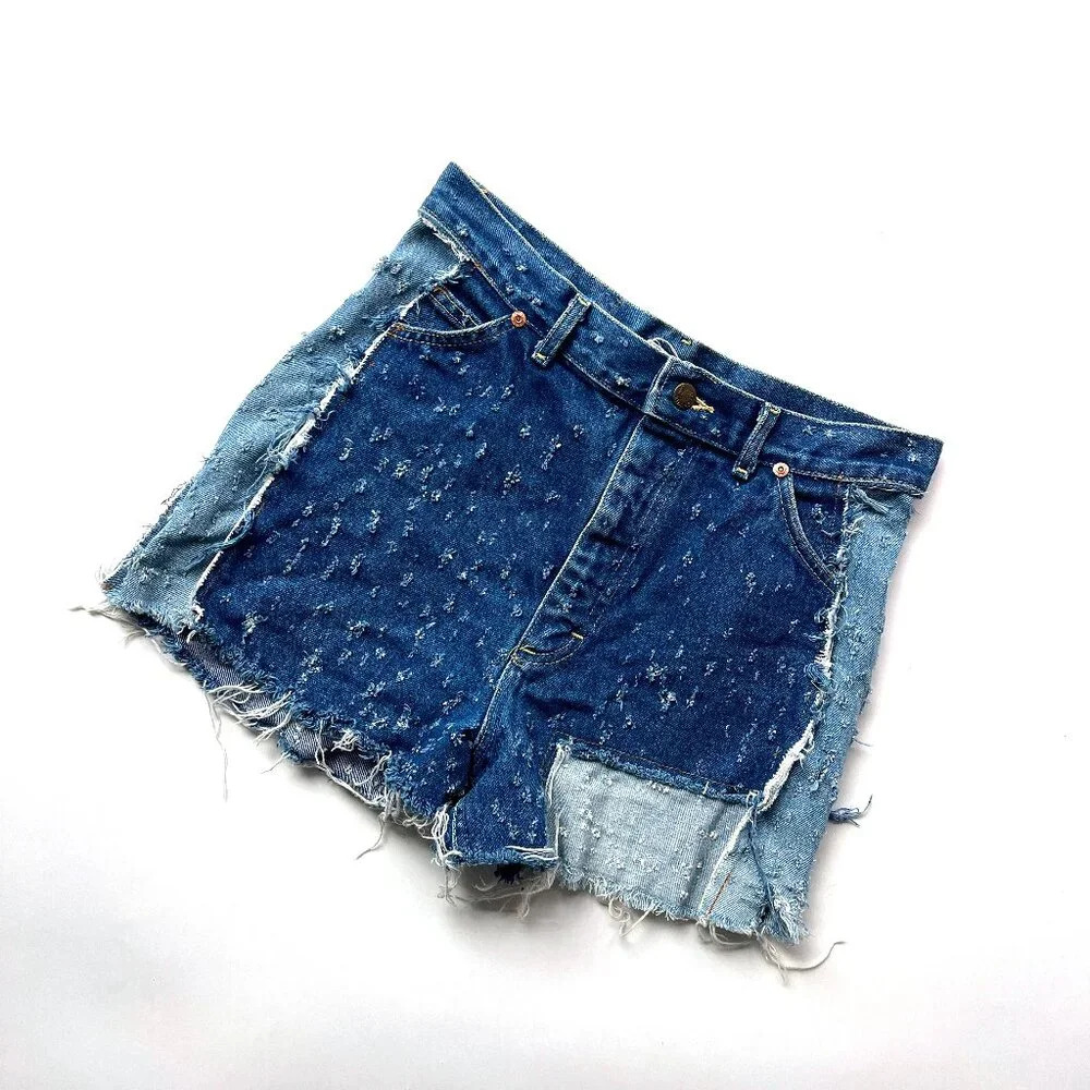 Vintage Furst Of A Kind Lee Rider Blue Denim Reworked Distressed Shorts 29"W